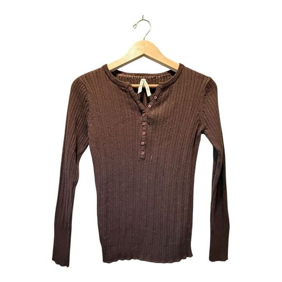 High Sierra Tops - High Sierra Henley Sweater Knit Brown Copper L